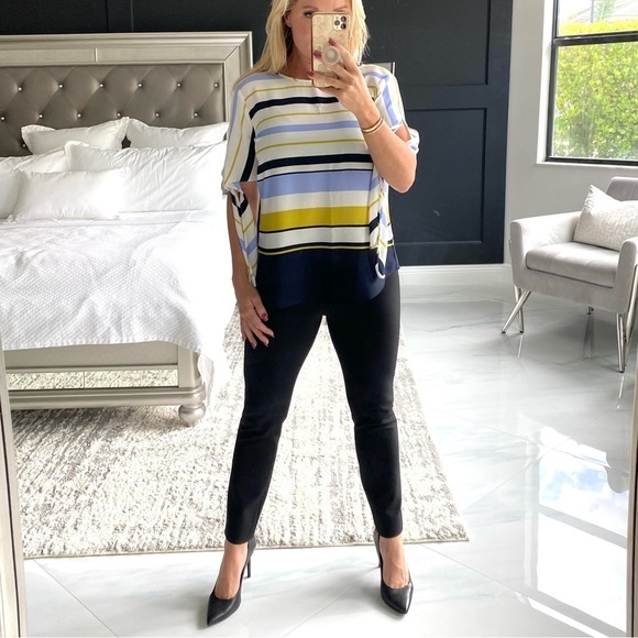 Ann Taylor Tie sleeve blouse blue white striped shirt in size MP good condition - Picture 4 of 16